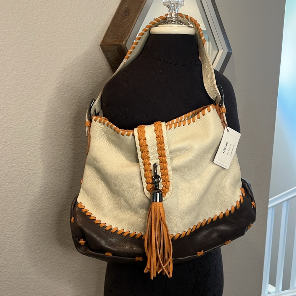 Carla Mancini Tall Whipstitched Tote In Mocha Multicolor Leather Bag - Picture 4 of 9